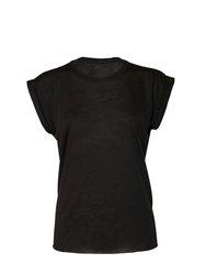 Bella + Canvas Womens/Ladies Flowy Rolled Cuff Muscle T-Shirt - Black