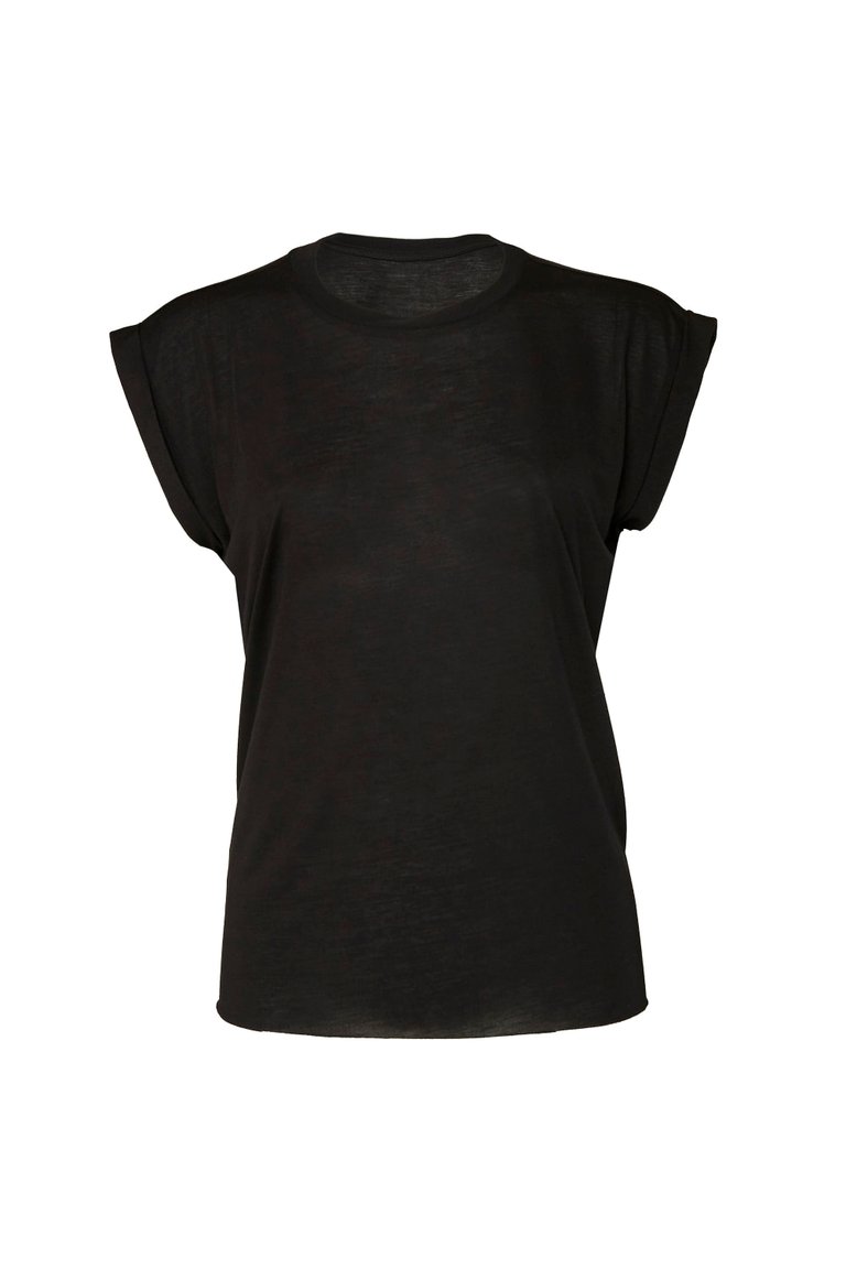 Bella + Canvas Womens/Ladies Flowy Rolled Cuff Muscle T-Shirt - Black