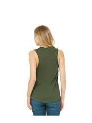 Womens/Ladies Muscle Jersey Tank Top - Military Green