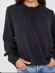 Elastic Shirred Blouse - Black