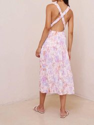 Scrunch Strap Tiered Midi Dress In Peach Jardin Print