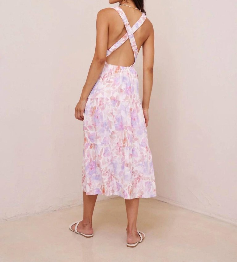 Scrunch Strap Tiered Midi Dress In Peach Jardin Print