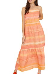 Square Neck Stripe Linen Maxi Dress - Sarape Stripe Print