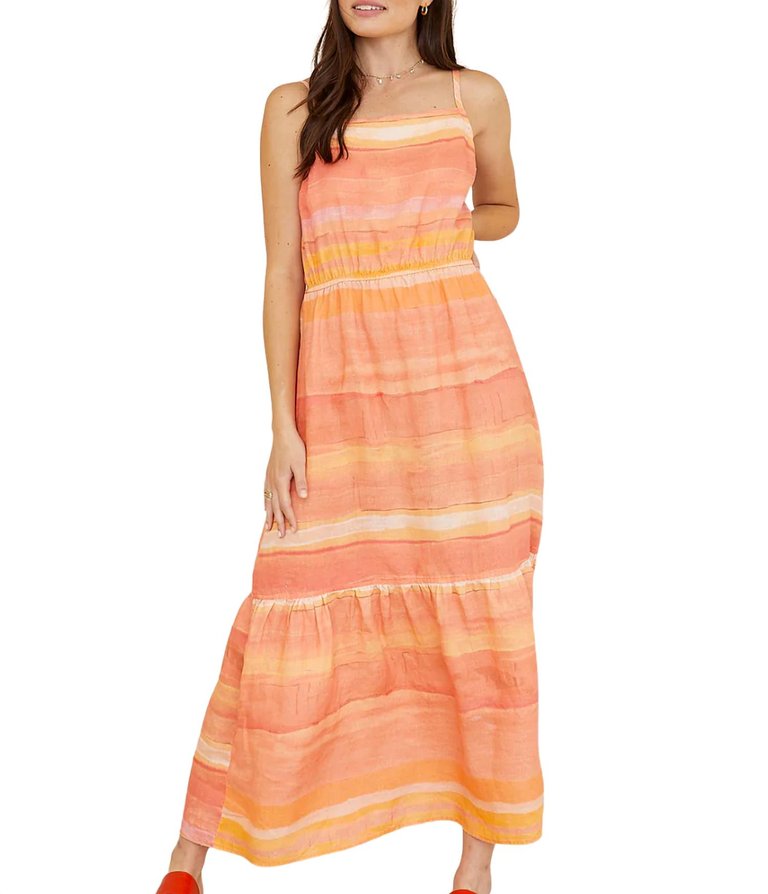 Square Neck Stripe Linen Maxi Dress - Sarape Stripe Print