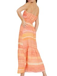 Square Neck Stripe Linen Maxi Dress
