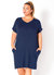 Plus Size V-Neck T-shirt Dress With Pocket - Marine