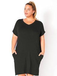 Plus Size V-Neck T-shirt Dress With Pocket - Mauve