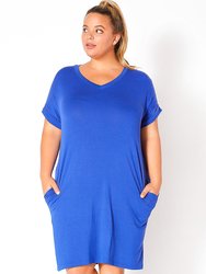 Plus Size V-Neck T-shirt Dress With Pocket - Ink Royal