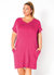 Plus Size V-Neck T-shirt Dress With Pocket - Hot Pink