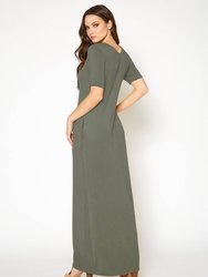 V-Neck Short Sleeve Maxi Dress With Pockets