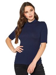 Women's Half Sleeve Turtle Neck Fitted Top - Navy