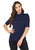 Women's Half Sleeve Turtle Neck Fitted Top - Navy