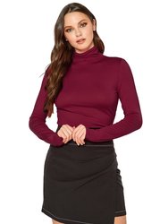 Women's Long Sleeve Turtle Neck Fitted Top - Darkred