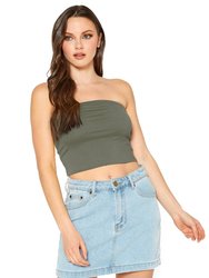 Women's Off Shoulder Cropped Tube Top - Olive