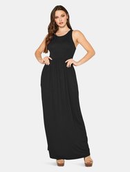 Womens Sleeveless Pleated Maxi Dress