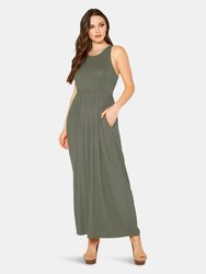 Womens Sleeveless Pleated Maxi Dress