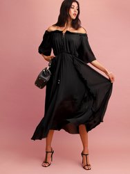 Amour Amour Ruffled Midi Dress - Black - Black