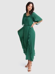 Amour Amour Ruffled Midi Dress - Dark Green