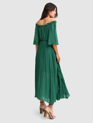 Amour Amour Ruffled Midi Dress - Dark Green