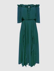 Amour Amour Ruffled Midi Dress - Dark Green