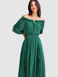 Amour Amour Ruffled Midi Dress - Dark Green