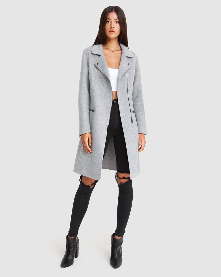 Last Chance Wool Blend Moto Coat - Grey Marle - Grey Marle