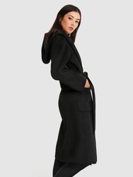 Runaway Wool Blend Robe Coat - Black
