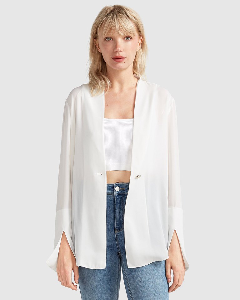 Belle Bloom White Sheer Genius Lightweight Blazer White Verishop