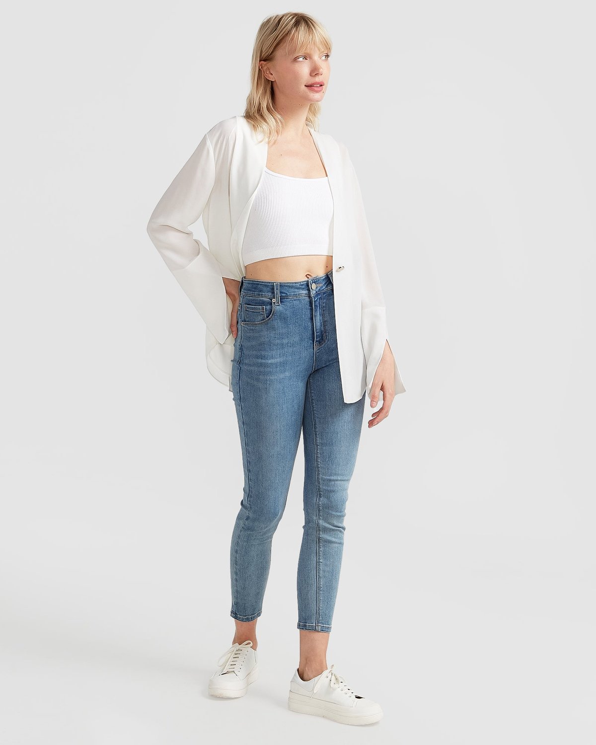 Belle & Bloom Sheer Genius Lightweight Blazer in White