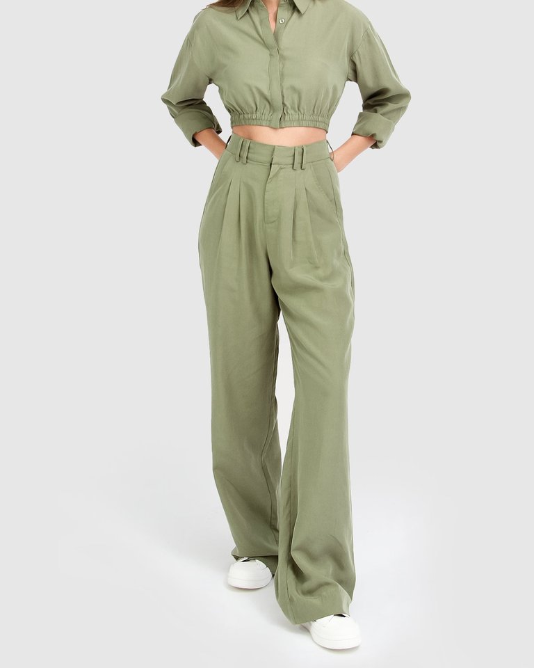 State Of Play Wide Leg Pant - Army Green - Army Green