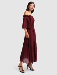 Amour Amour Ruffled Midi Dress - Burgundy