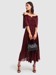 Amour Amour Ruffled Midi Dress - Burgundy