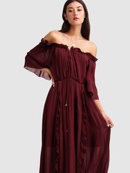 Amour Amour Ruffled Midi Dress - Burgundy