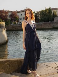 As It Was Tiered Midi Dress - Navy