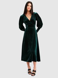 Current Mood Velvet Wrap Dress - Dark Green - Dark Green