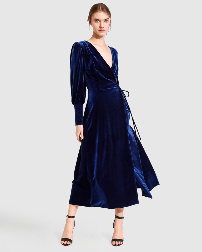 Current Mood Velvet Wrap Dress - Royal Blue - Royal Blue