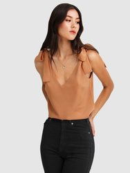 Feel For You V-Neck Top -  Camel - Camel