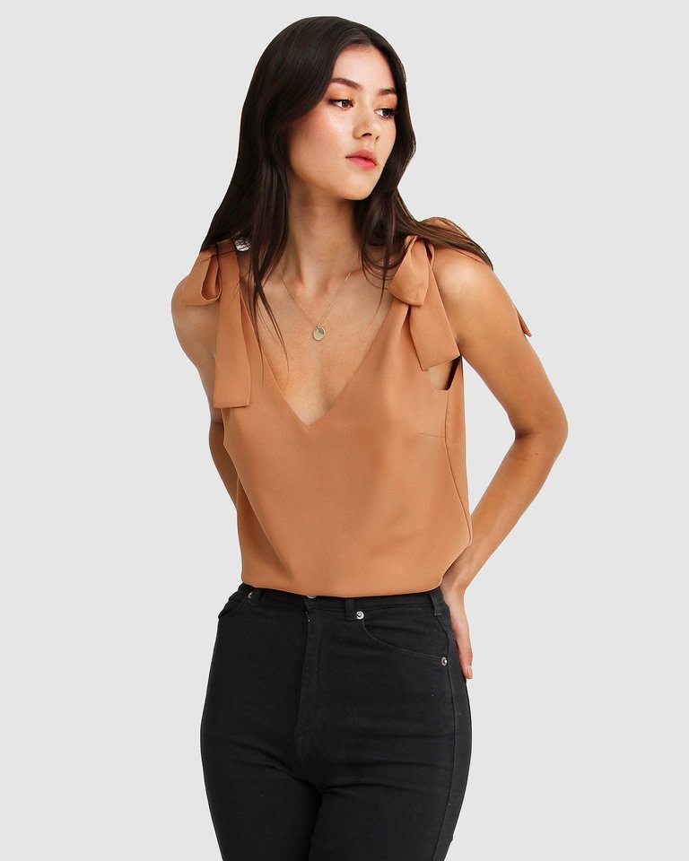 Feel For You V-Neck Top -  Camel - Camel