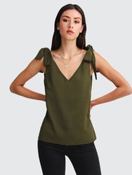 Feel For You V-Neck Top - Military - Military