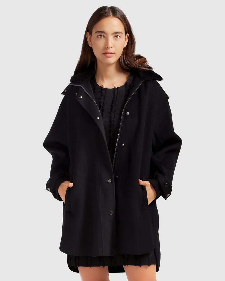 Heavy Hearted Detachable Hooded Coat - Black - Black