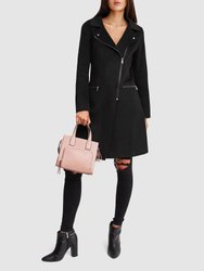 Last Chance Wool Blend Moto Coat - Black