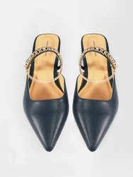 On The Go Leather Flat - Navy
