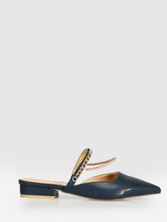 On The Go Leather Flat - Navy - Navy