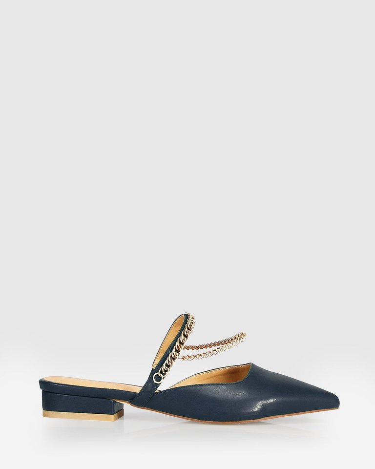 On The Go Leather Flat - Navy - Navy