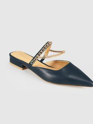 On The Go Leather Flat - Navy