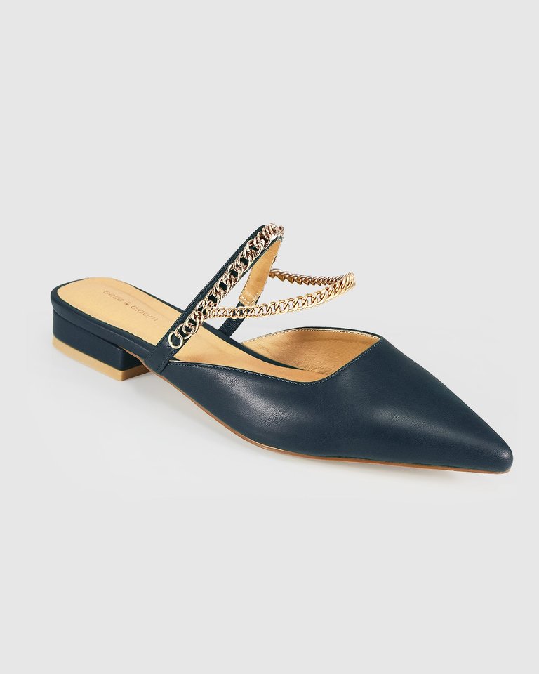 On The Go Leather Flat - Navy