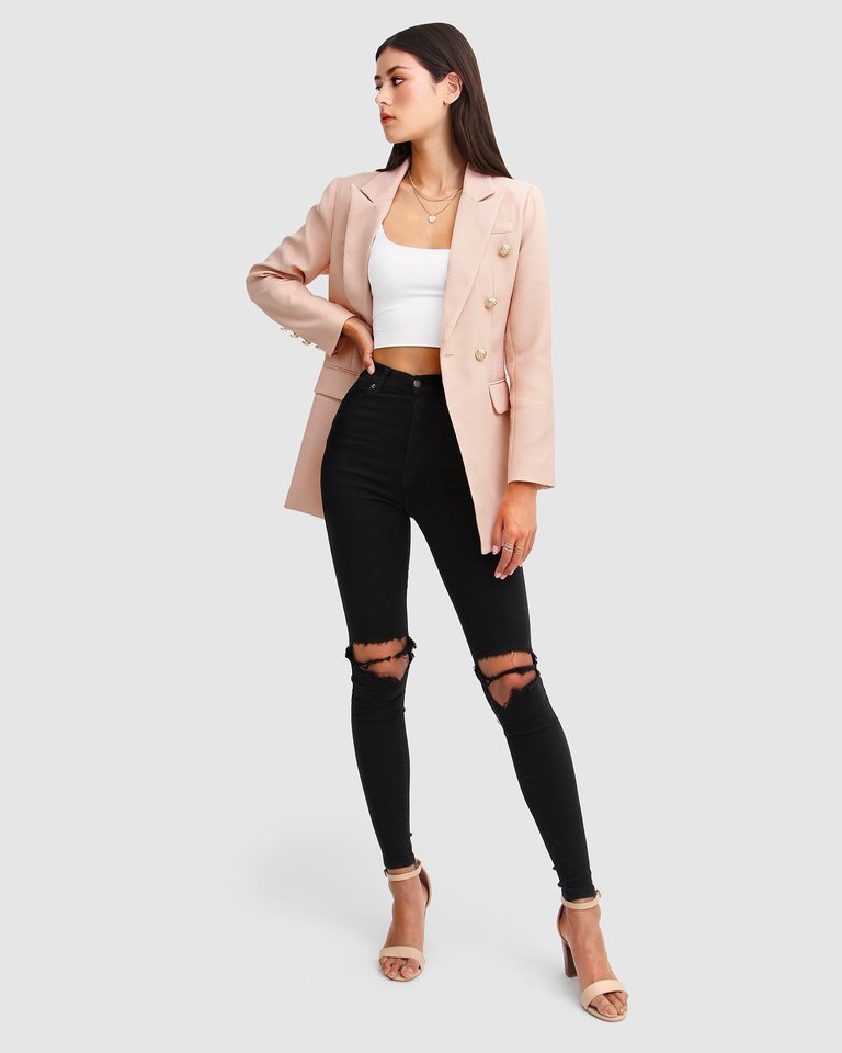 Princess Polina Textured Weave Blazer - Blush