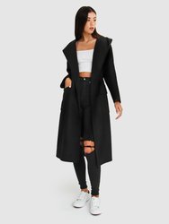 Runaway Wool Blend Robe Coat - Black - Black