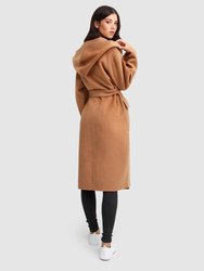 Runaway Wool Blend Robe Coat - Dark Camel