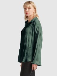 Serenade Velvet Plisse Shirt - Dark Teal